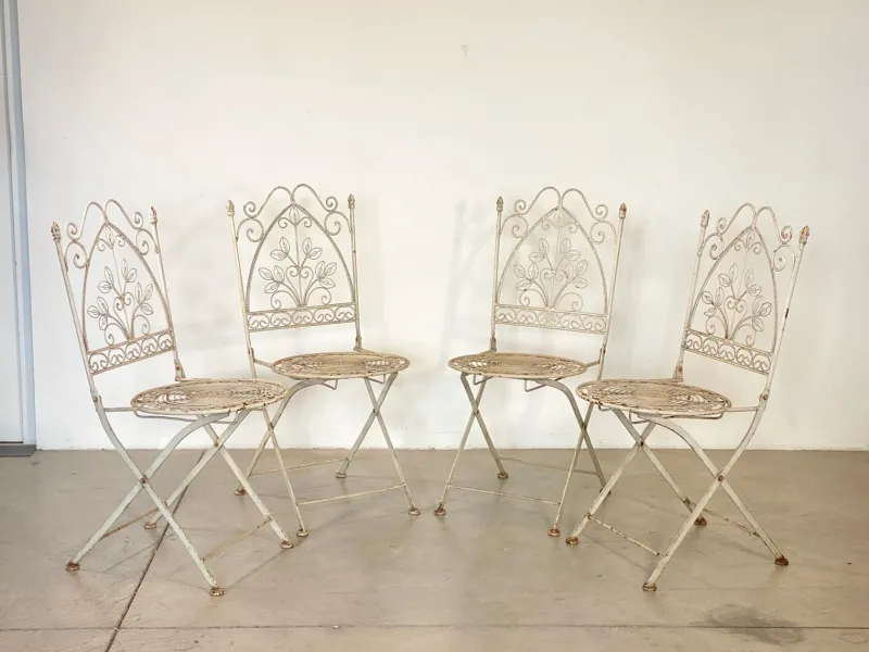 Pamono Coffee Table and Wrought Iron Folding Garden Chairs, 1960s, Set of 5> Garden Seating
