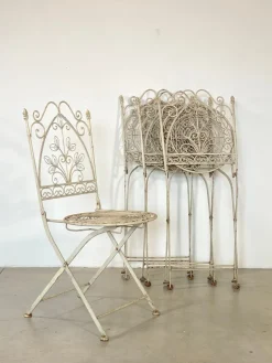Pamono Coffee Table and Wrought Iron Folding Garden Chairs, 1960s, Set of 5><noscript><img width=