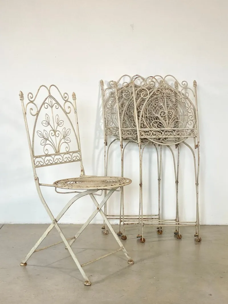 Pamono Coffee Table and Wrought Iron Folding Garden Chairs, 1960s, Set of 5> Garden Seating