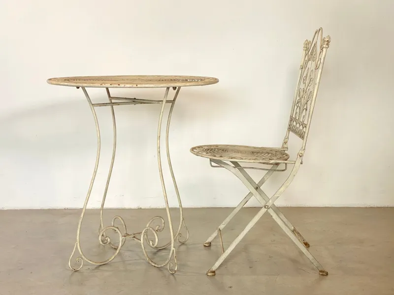 Pamono Coffee Table and Wrought Iron Folding Garden Chairs, 1960s, Set of 5> Garden Seating