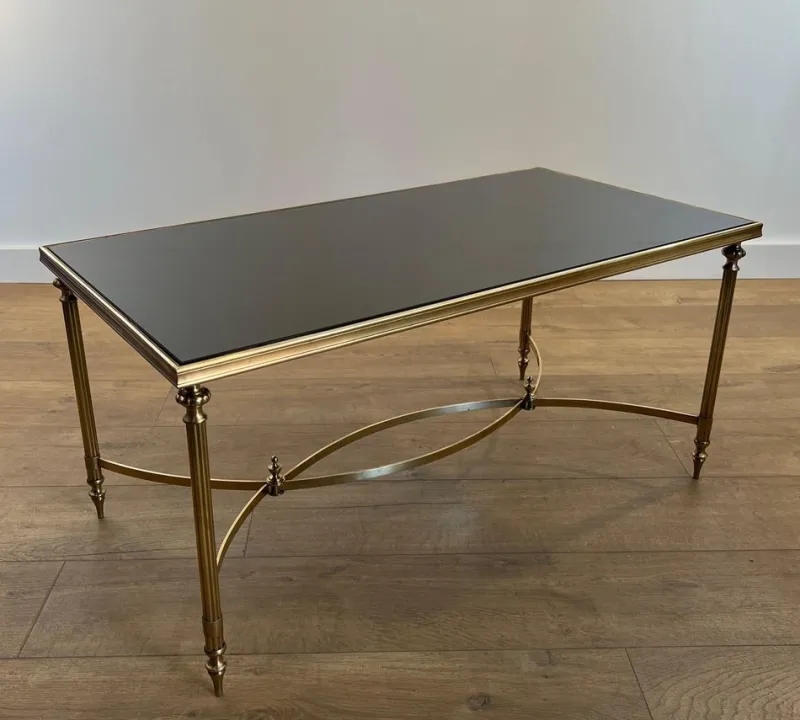Pamono Coffee Table in Brass and Black Lacquered Glass by Maison Jansen> Coffee & Side Tables