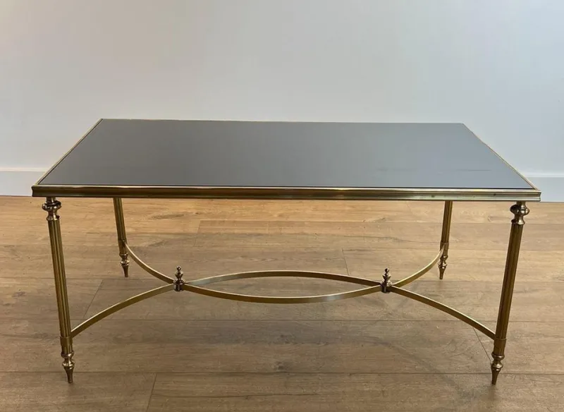 Pamono Coffee Table in Brass and Black Lacquered Glass by Maison Jansen> Coffee & Side Tables