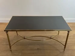 Pamono Coffee Table in Brass and Black Lacquered Glass by Maison Jansen><noscript><img width=