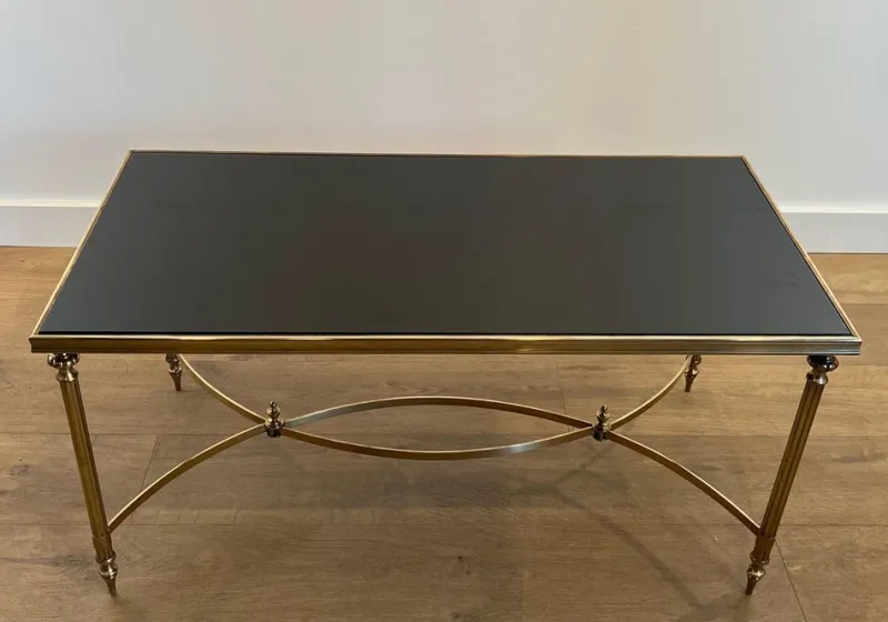Pamono Coffee Table in Brass and Black Lacquered Glass by Maison Jansen> Coffee & Side Tables