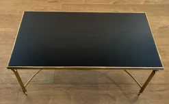 Pamono Coffee Table in Brass and Black Lacquered Glass by Maison Jansen><noscript><img width=