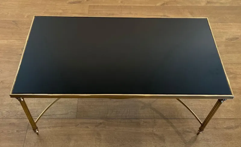 Pamono Coffee Table in Brass and Black Lacquered Glass by Maison Jansen> Coffee & Side Tables