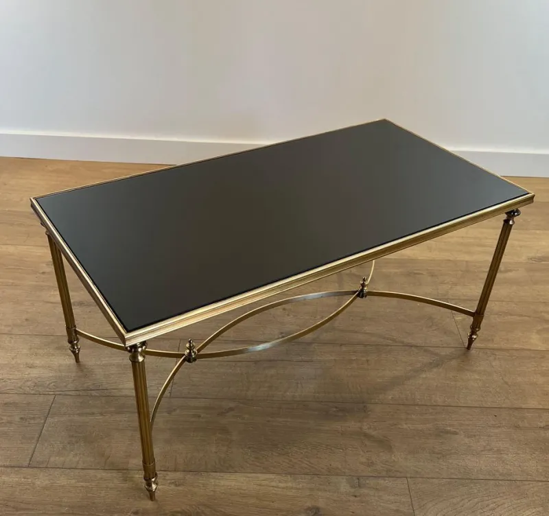 Pamono Coffee Table in Brass and Black Lacquered Glass by Maison Jansen> Coffee & Side Tables