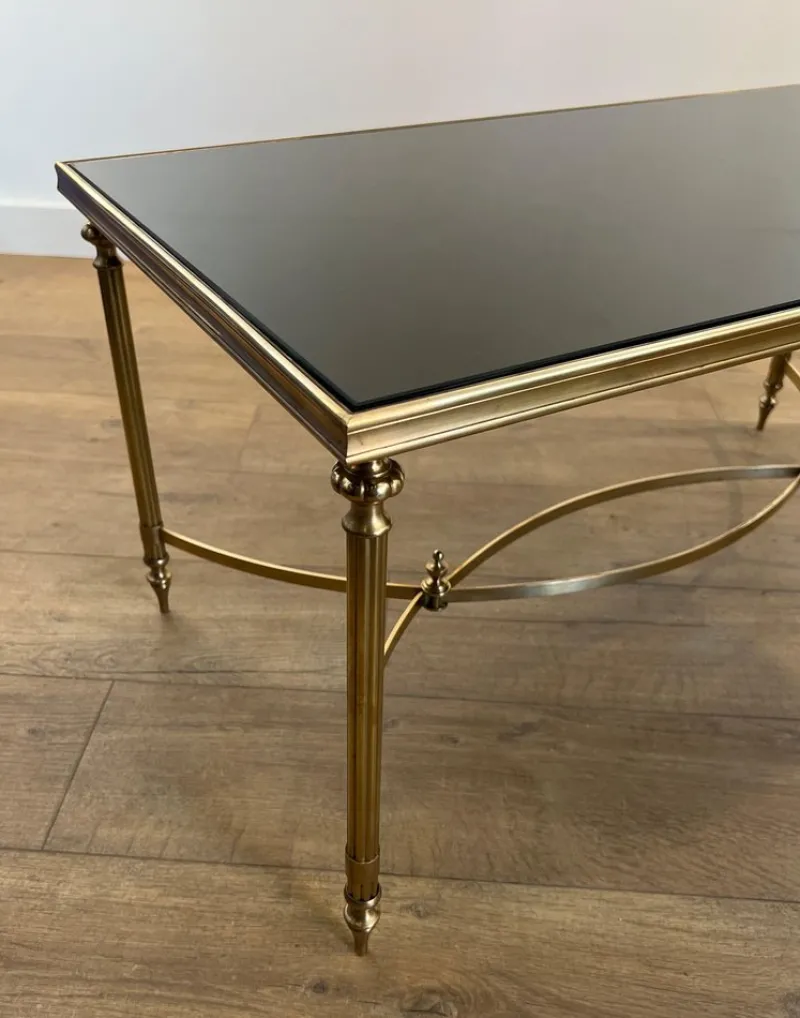 Pamono Coffee Table in Brass and Black Lacquered Glass by Maison Jansen> Coffee & Side Tables