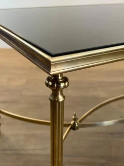 Pamono Coffee Table in Brass and Black Lacquered Glass by Maison Jansen><noscript><img width=