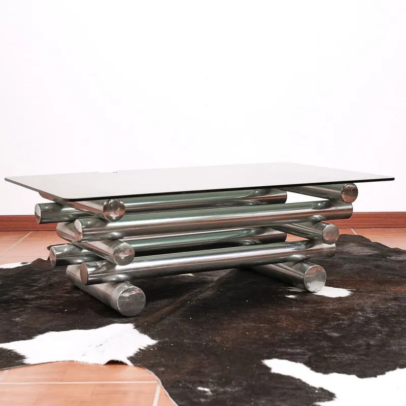 Outlet Pamono Coffee Table in Glass and Chrome Metal, 1970s