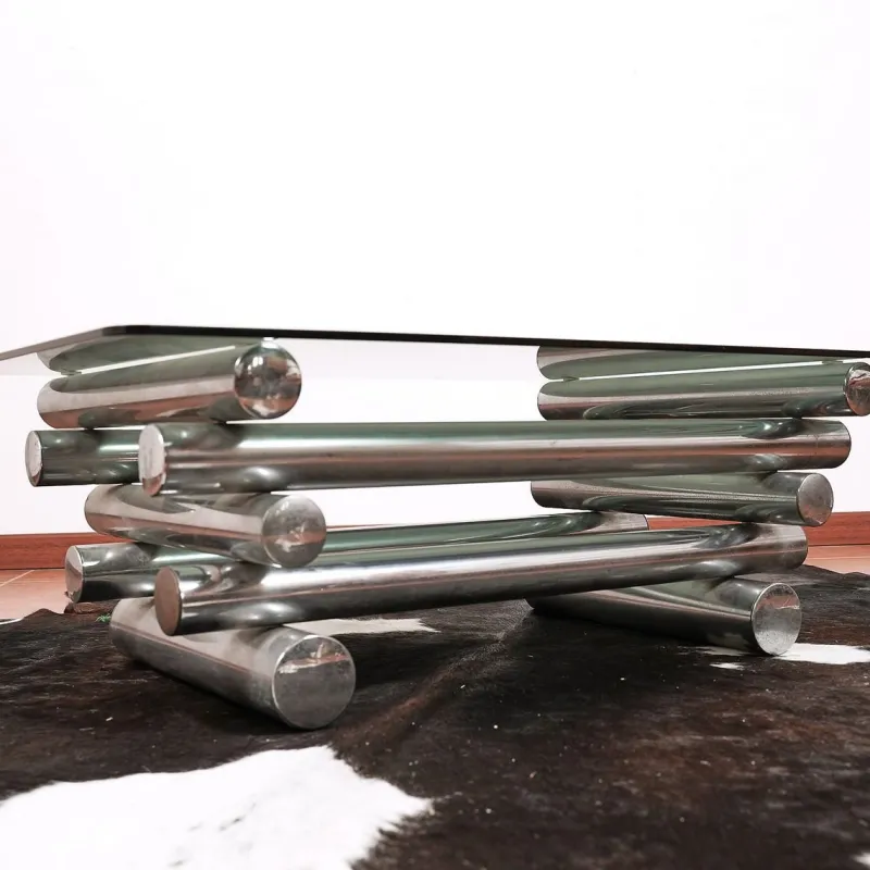 Outlet Pamono Coffee Table in Glass and Chrome Metal, 1970s