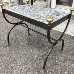 Pamono Coffee Table in Wrought Iron & Marble Top, Italy, 1980s> Garden Tables