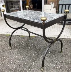 Pamono Coffee Table in Wrought Iron & Marble Top, Italy, 1980s><noscript><img width=