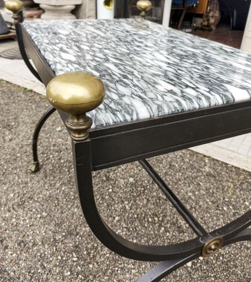 Pamono Coffee Table in Wrought Iron & Marble Top, Italy, 1980s> Garden Tables