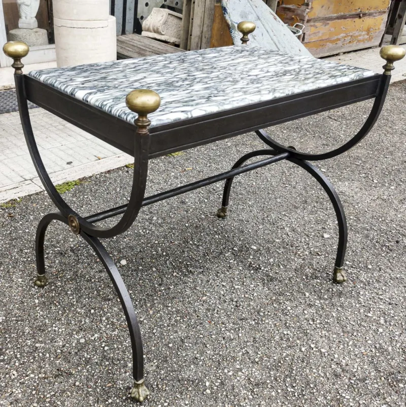 Pamono Coffee Table in Wrought Iron & Marble Top, Italy, 1980s> Garden Tables