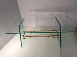 Pamono Coffee Table with Glass Top and Legs and Brass Scrolls attributed to Gio Ponti for Fontana Arte, 1940s><noscript><img width=