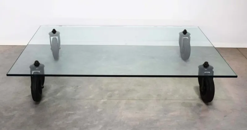 Outlet Pamono Coffee Table with Wheels by Gae Aulenti for Fontana Arte, Italy, 1980s