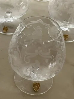 Pamono Cognac Glasses in Hand Engraved Crystal, Venice, 1960s, Set of 6><noscript><img width=