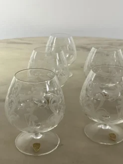Pamono Cognac Glasses in Hand Engraved Crystal, Venice, 1960s, Set of 6><noscript><img width=