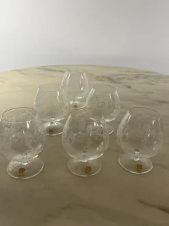 Pamono Cognac Glasses in Hand Engraved Crystal, Venice, 1960s, Set of 6><noscript><img width=