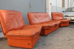 Hot Pamono Cognac Leather Gabbiano Sofa & 2 Chairs from Lev&Lev, 1980s, Set of 3