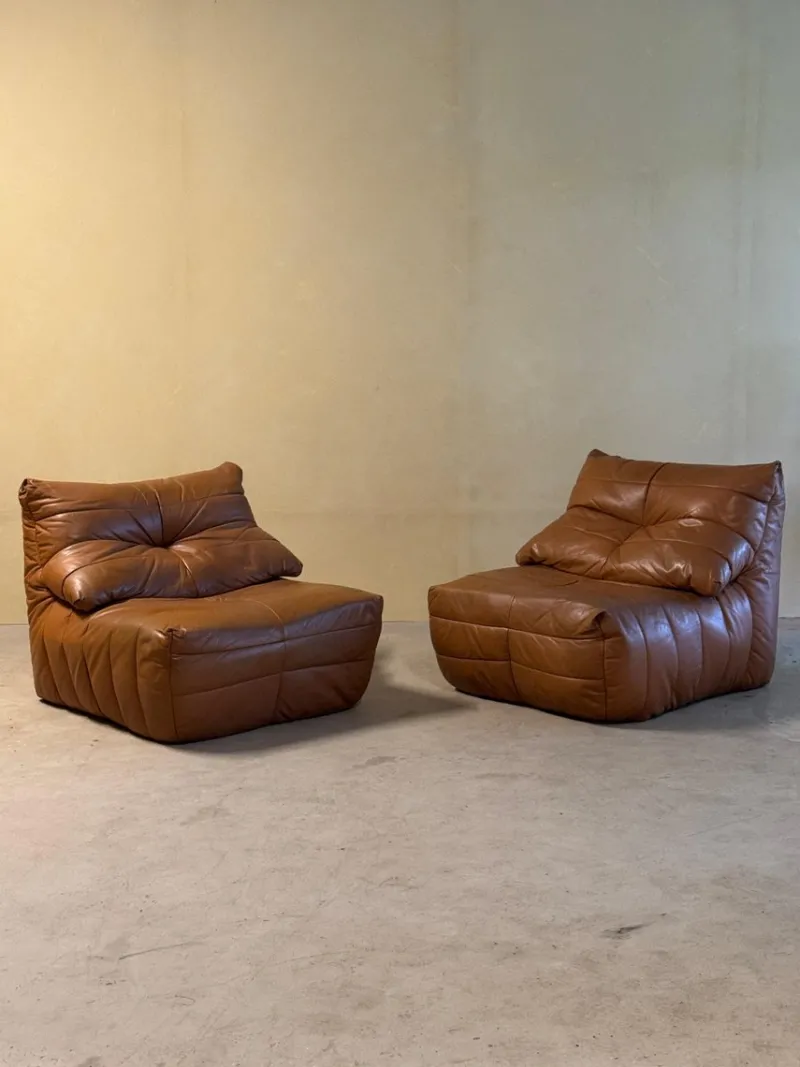 Outlet Pamono Cognac Leather Panto Lounge Chairs by Marc Held for Dunlopillo, 1970s, Set of 2
