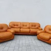 Pamono Cognac Leather Sofa and Armchairs by Sapporo for Mobil Girgi, Italy, 1970s, Set of 3> Living Room Sets