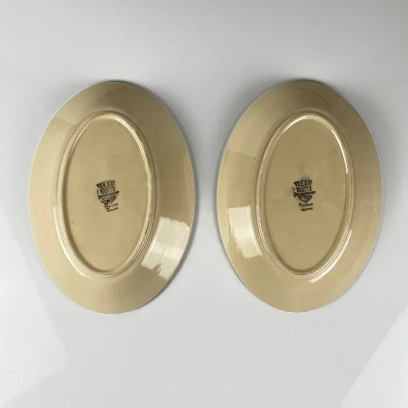 Pamono Colmar Trays with Geometric Patterns from Longchamp, 1930s, Set of 2> Serving Dishes