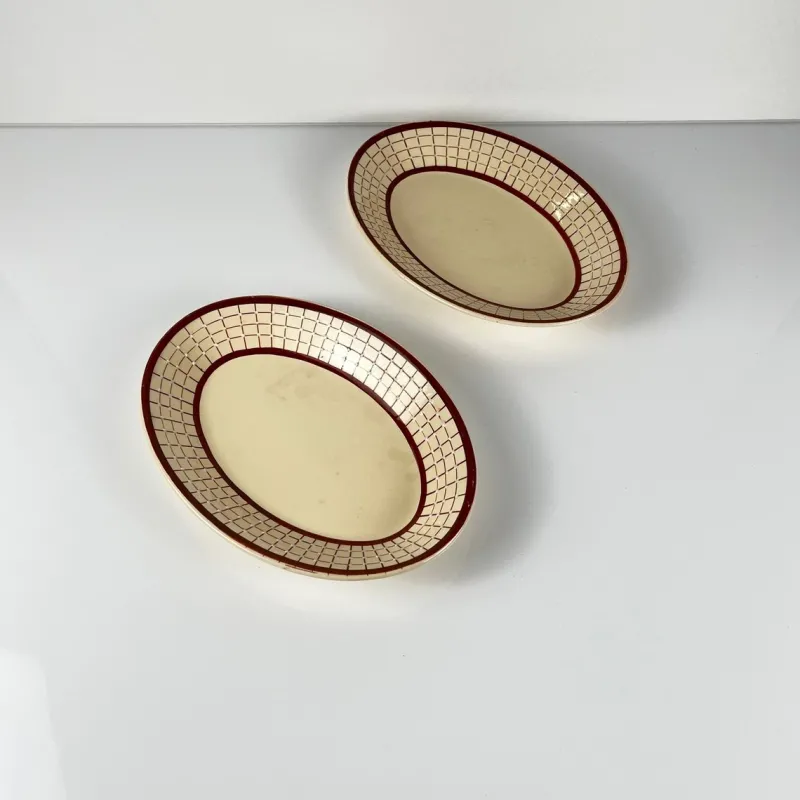 Pamono Colmar Trays with Geometric Patterns from Longchamp, 1930s, Set of 2> Serving Dishes