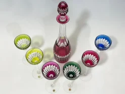 Best Pamono Colored Cut-to Clear Crystal Wine Set from Val Saint Lambert, Set of 7