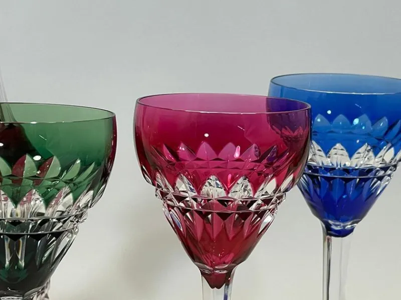 Best Pamono Colored Cut-to Clear Crystal Wine Set from Val Saint Lambert, Set of 7