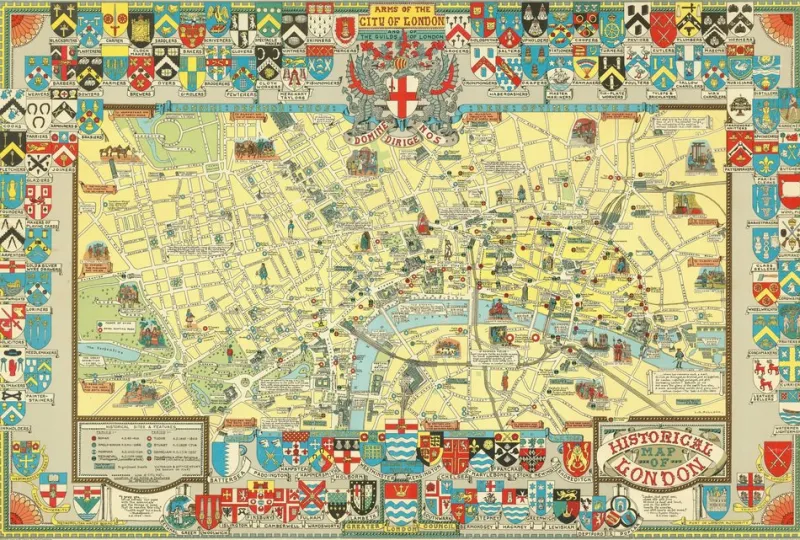 Outlet Pamono Colourful Map of the History of London, 1970s