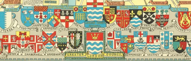Outlet Pamono Colourful Map of the History of London, 1970s