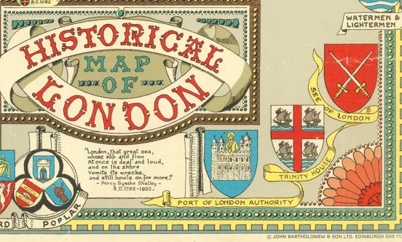 Outlet Pamono Colourful Map of the History of London, 1970s