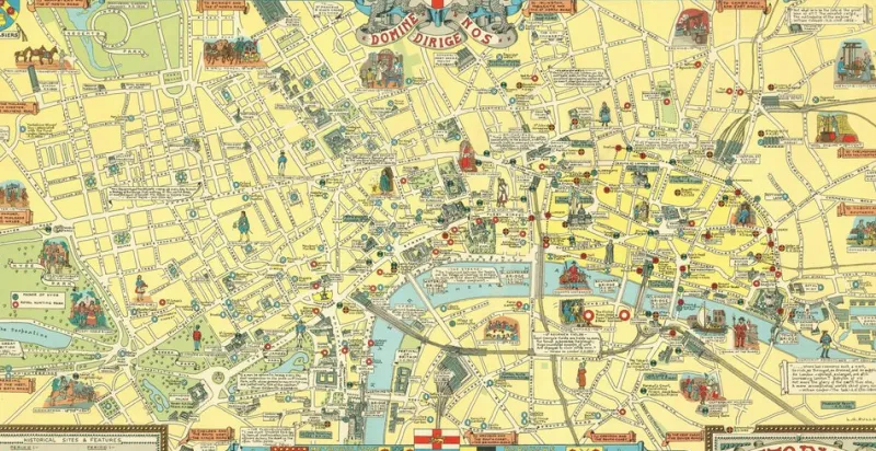 Outlet Pamono Colourful Map of the History of London, 1970s