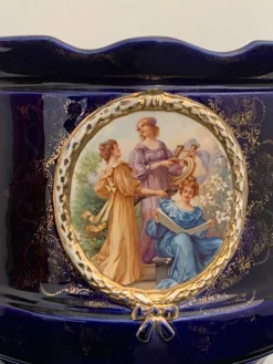 Clearance Pamono Column and Vase in Gold Cobalt Blue Ceramic and Decals, 1920s, Set of 2