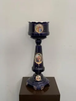 Clearance Pamono Column and Vase in Gold Cobalt Blue Ceramic and Decals, 1920s, Set of 2