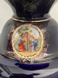 Clearance Pamono Column and Vase in Gold Cobalt Blue Ceramic and Decals, 1920s, Set of 2