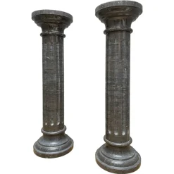 Pamono Columns in Black Belgian Fossil Marble, Set of 2> Pedestals And Columns