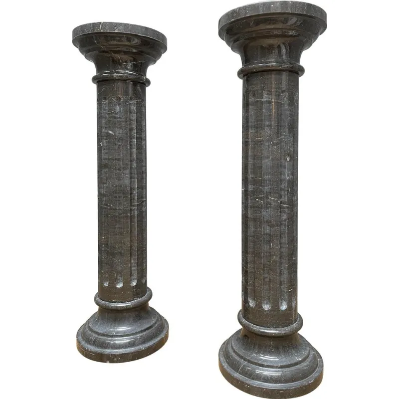 Pamono Columns in Black Belgian Fossil Marble, Set of 2> Pedestals And Columns