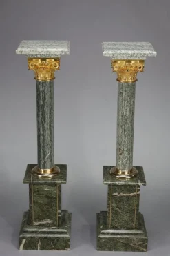 Pamono Columns in Green Estours Marble and Light Green Base, 1900, Set of 2><noscript><img width=