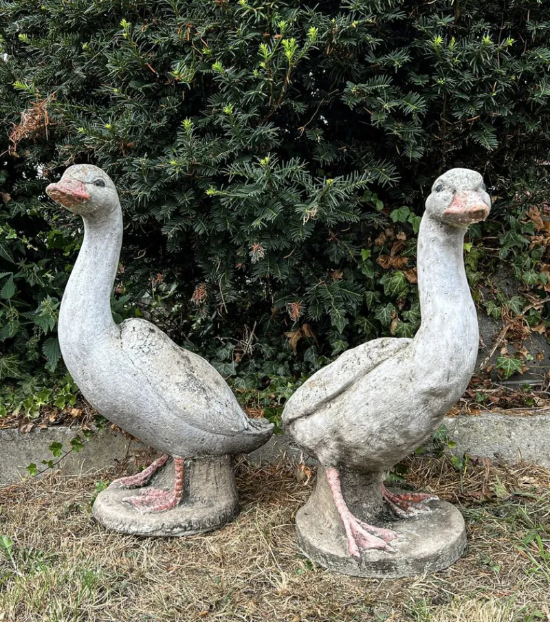 Sale Pamono Concrete Stone Geese Garden Sculptures, 1950s, Set of 2