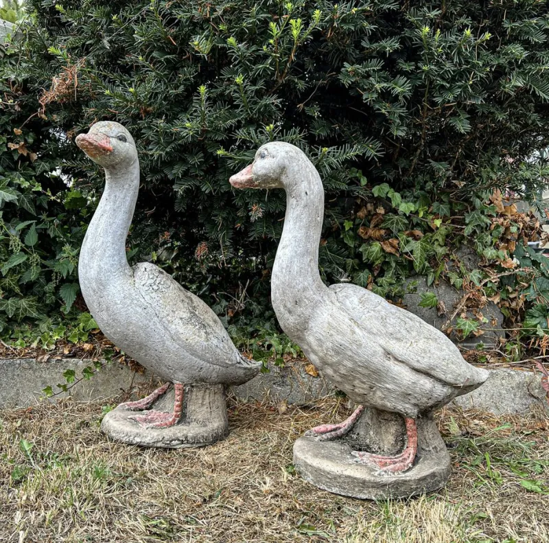 Sale Pamono Concrete Stone Geese Garden Sculptures, 1950s, Set of 2