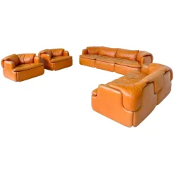 Clearance Pamono Confidential Seating Set in Cognac Leather by Alberto Rosselli for Saporiti, Italy, 1970s, Set of 4