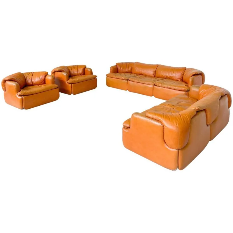 Clearance Pamono Confidential Seating Set in Cognac Leather by Alberto Rosselli for Saporiti, Italy, 1970s, Set of 4