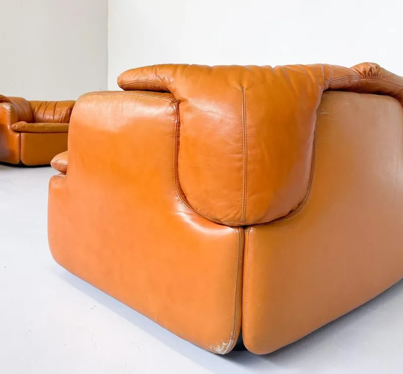 Clearance Pamono Confidential Seating Set in Cognac Leather by Alberto Rosselli for Saporiti, Italy, 1970s, Set of 4