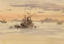 Pamono Conrad H.R. Carelli, Sunset, Ana Sagar Lake, Ajmer, India, 1908, Watercolour> Work On Paper