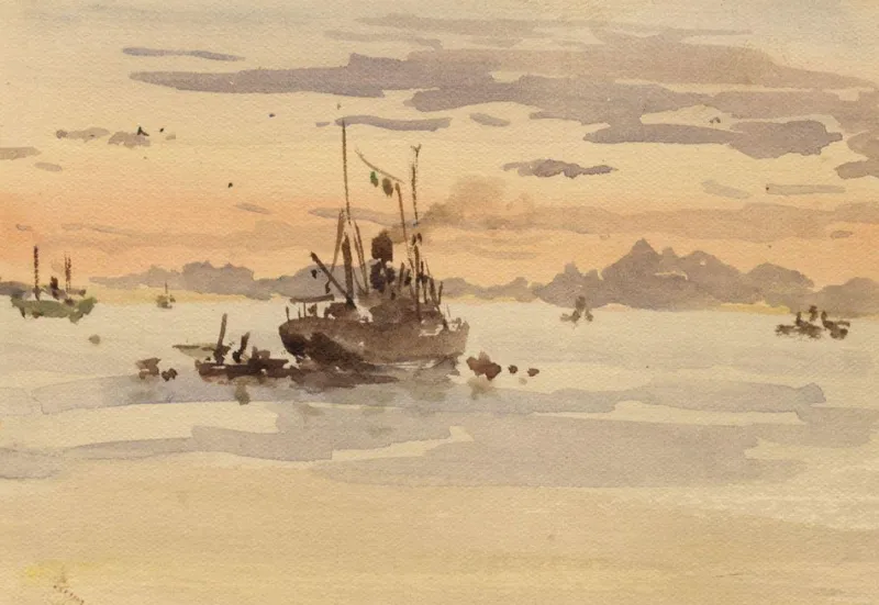 Pamono Conrad H.R. Carelli, Sunset, Ana Sagar Lake, Ajmer, India, 1908, Watercolour> Work On Paper