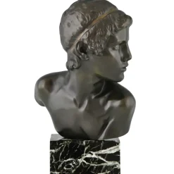 Pamono Constant Roux, Art Deco Bust of Young Achilles, 1920, Bronze on Marble Base> Art Deco
