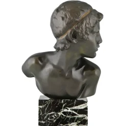 Pamono Constant Roux, Art Deco Bust of Young Achilles, 1920, Bronze on Marble Base><noscript><img width=
